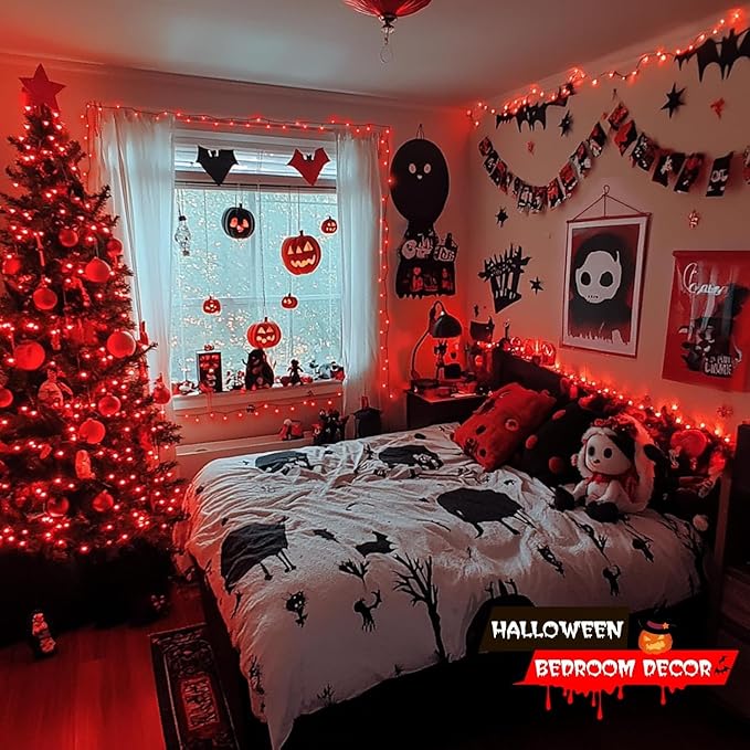 JMEXSUSS 250 LED Red String Lights with 8 Modes, 91.5ft Expandable Red Halloween Lights Outdoor Waterproof, Christmas Twinkle Lights Indoor for Tree Patio Bedroom Party Holiday Decorations