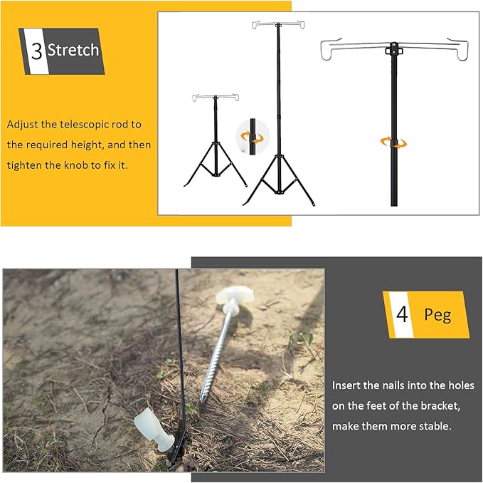 OMUKY Telescopic Lantern Stand with Base Outdoor Camping Lamp Stand Pole Adjustable Lantern Pole (Black)