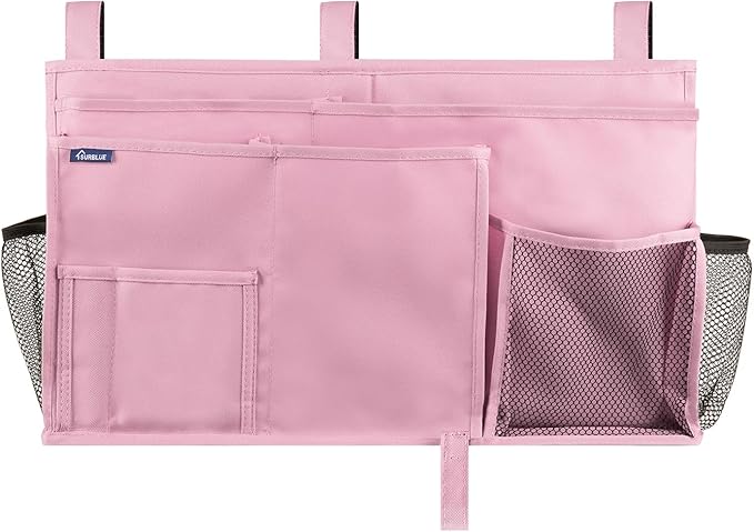 Surblue Caddy Hanging Organizer Bedside Storage Bag for Bunk and Hospital Beds, Pink, L