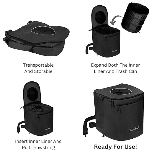 Collapsible Trash Can for Boating and Camping | Large, Durable, and Portable with Inner Bin - 8 Gallons - (Black)
