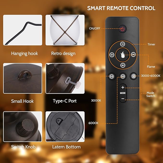 Hanging Waterproof Outdoor Lanterns Lights,Vintage Rechargeable Lantern LED with Dancing Flame,Remote Control 4 Modes Light Non-Solar for Table Patio Garden Yard Pathway Porch (2)