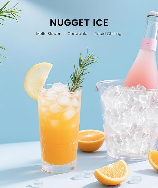 Ice Maker Countertop, Chewable Pellet Ice Machine with Handle, 44lbs Per Day Portable Ice Makers, Auto-Cleaning Ice Machine with Basket and Scoop for Home/Party/RV/Camping (Silver)