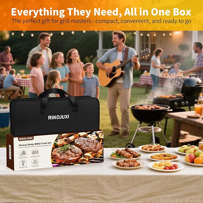 16 Inch Grilling Accessories Set, Heavy Duty Stainless Steel BBQ Accessories Tools and Grill Accessories for Outdoor Grill with Spatula, Fork, & Tongs - Grilling Gifts for Men Women Father