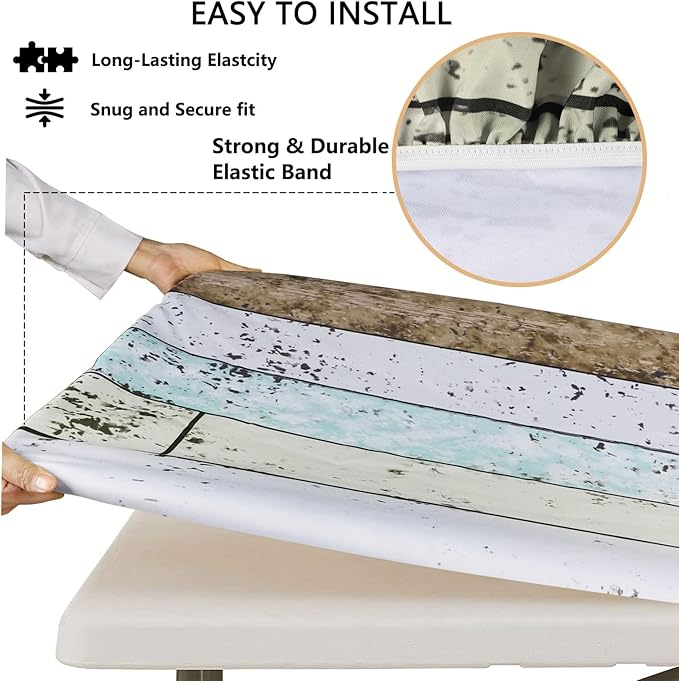 famibay 3 Piece Picnic Table Covers with Elastic Fitted Picnic Table Cover with Bench Covers Farmhouse Camping Tablecloth Waterproof Picnic Table Covers for Outdoors(Wood Grain,12" x72"+30" x72")