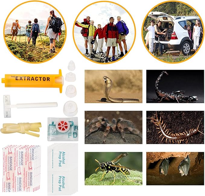 Snake Bite Kit, Bee Sting Kit, Emergency First Aid Supplies, Venom Extractor Suction Pump, Bite and Sting First Aid for Hiking, Backpacking and Camping. Includes Bonus CPR face Shield (Camouflage)
