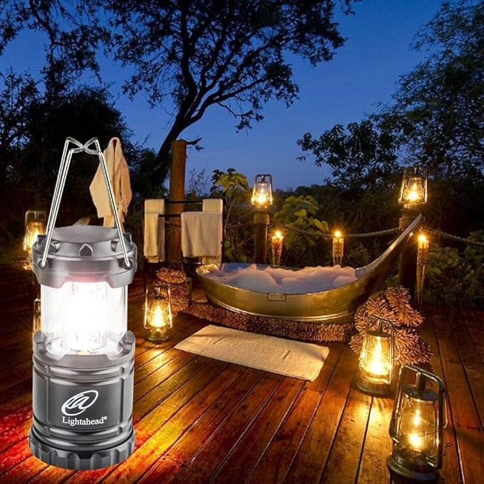 Lightahead Set of 4 Portable Outdoor LED Camping Lantern, Black, Collapsible. Great for Emergency, Tent Light, Backpacking (Without Battery)