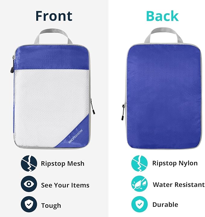 Compression Packing Cubes 3 Set, Compressible Space-Saving Packing Cubes for Travel - Compression Bags, Luggage Organizer, Travel Essentials for Women, Royal Blue