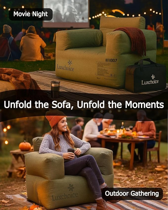 Inflatable Couch with Built-in Pump Durable Blow Up Sofa Chair Portable Camping Couch Waterproof Inflatable Furniture for Outdoor Beach Home Festivals Backyard Party