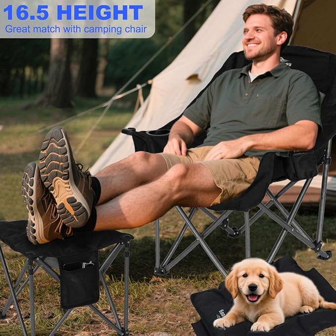 2 Pack Camping Stool with Removable Padded Oversized Camping Foot Stool Ottoman Camping Chair Foot Rest 450 lbs Heavy Duty Camp Stool Foldable Footrest