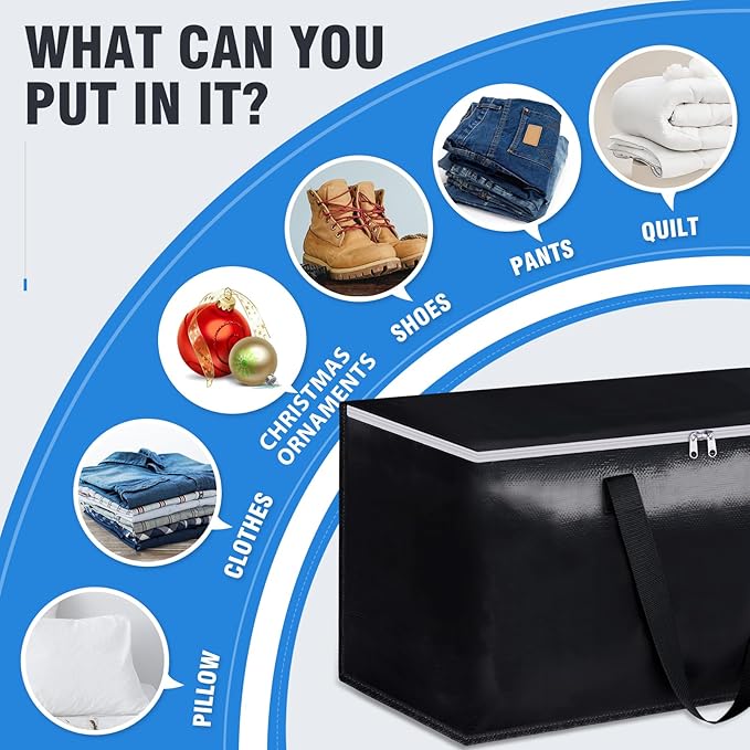 BlissTotes Moving Bags, Heavy Duty Moving Boxes with Zippers Top and Sturdy Handles, Storage Bags for Space Saving and Packing, Collapsible Moving Supplies, Storage Totes (93L, 10-Pack, Black)