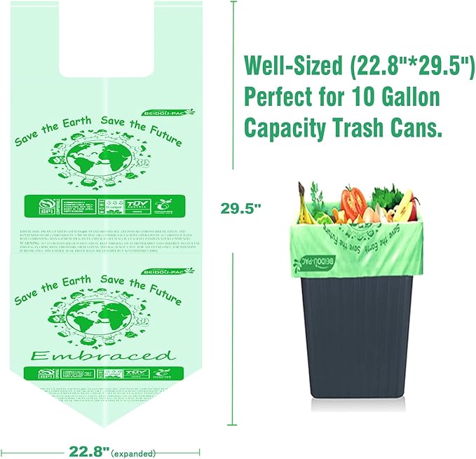 8-10 Gallon Compostable Trash Bags, 120 Count, Compost Bags Kitchen Trash Bags with Handle, Sturdy Biodegradable Garbage Bags Food Scrap Waste Bags, ASTM D6400, US BPI Certified