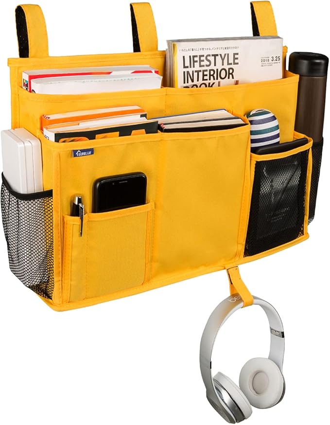 Surblue Caddy Hanging Organizer Bedside Storage Bag for Bunk and Hospital Beds, Yellow, L