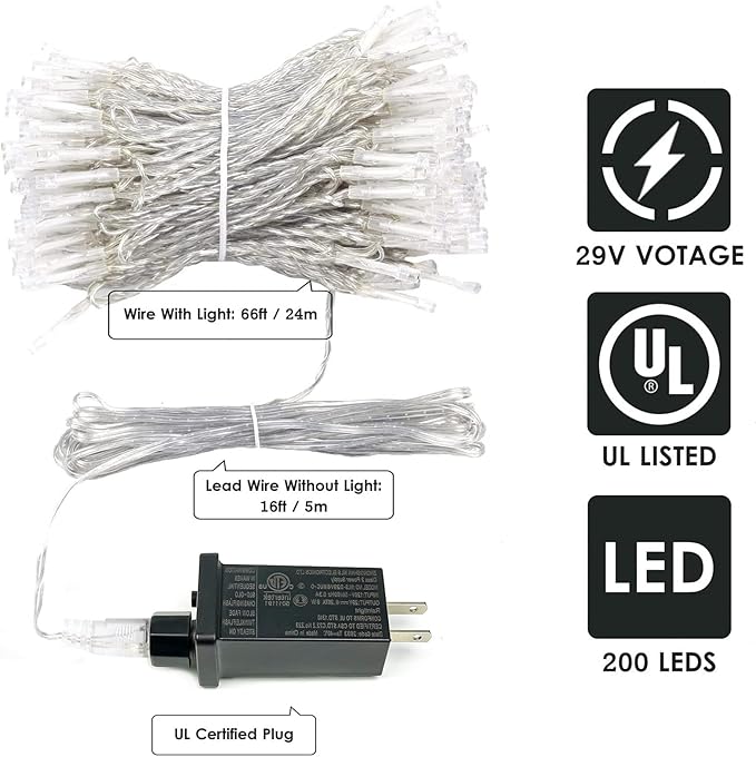 Extra-Long String Lights Outdoor Indoor, 200 LED Upgraded Super Bright Halloween Lights, Waterproof 8 Modes Plug in Clear Wire Fairy Light for Bedroom Party Wedding Garden Patio(Red)