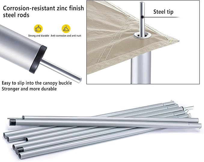 Hasika Camping Tent Pole Repair Kit Including Ropes Stakes Adjustable from 30" to 74.8" Replacement for Tarp Awning Rainfly 2 Set (10 Sections)