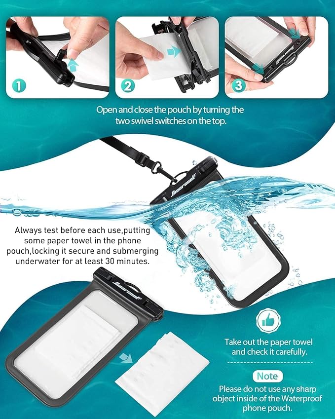 Hiearcool Universal Waterproof Case, Waterproof Phone Pouch Compatible for iPhone 16 15 14 13 Pro Max XS Plus Samsung Galaxy S22 Cellphone Up to 8.3", IPX8 Cellphone Beach Bag for Travel - 2 Pack