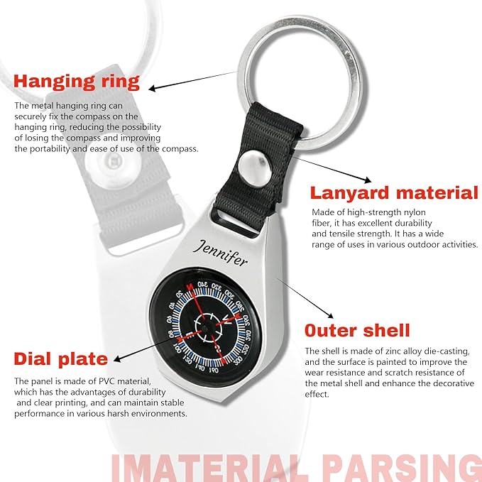 Custom Portable Compasses Keychain with Text Mini Compass with Waterproof Luminous Function Survival Gifts for Men Hiking Camping Hunting Map Navigation Tool