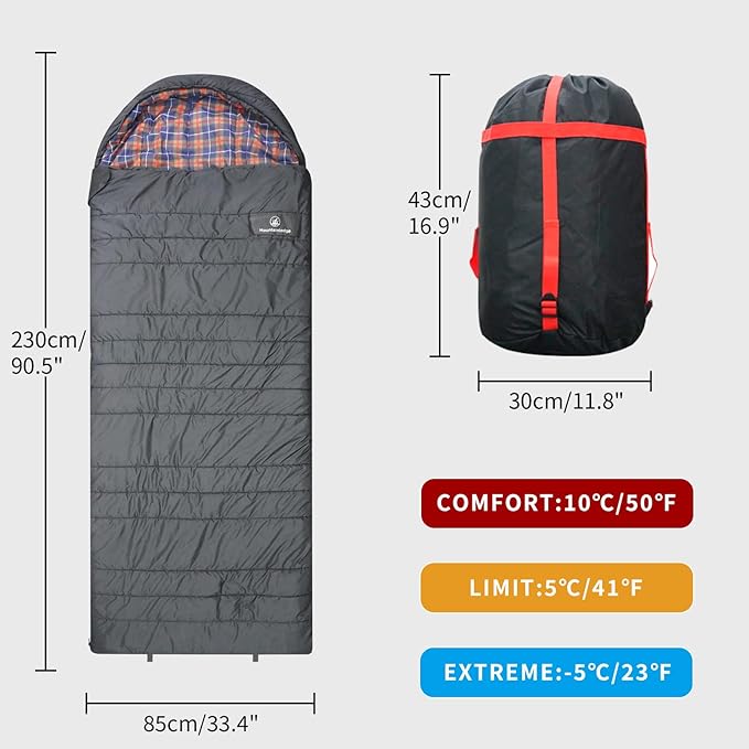Polycotton Sleeping Bag for Adult&Kids,Cold&Warm Weather Large with Compression Sack and Water Resistant for Family Camping,Travel and Car Camping