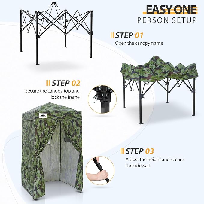 EAGLE PEAK Flex Ultra Compact 4x4 Pop-up Canopy, Sun Shelter, Changing Room, Portable Privacy Canopy Cabana for Pool, Fashion Photoshoots, or Camping, Camo