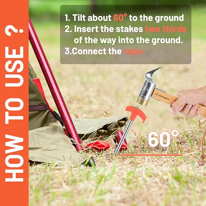 8Pcs Heavy Duty Tent Stakes AVOFOREST 9.8 inch Tent Stakes Portable Camping Stakes for Camping Patio, Garden, Canopies, Grassland, Outdoor Orange