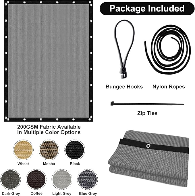 Artpuch 90% Sun Shade Cloth, 10 x 12 FT Pergola Shade Cover Canopy with Grommets, Sun Screen Fabric Tarp for Patio, Outdoor, Garden, Backyard, Light Grey