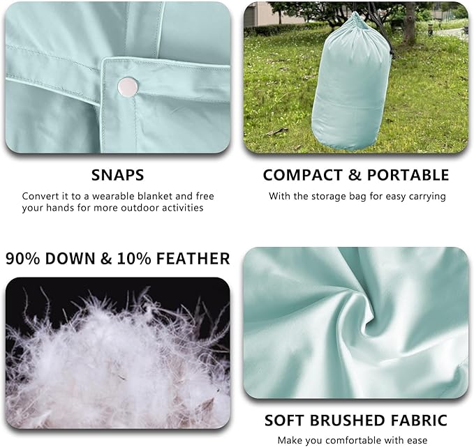 zzlamb Puffy Down Camping Blanket Water-Repellent, Down Throw Travel Blanket Portable for Outdoor, Light Warm Quilt for Couch Plane Car Theater Stadium Picnic RV Backpacking Hammock