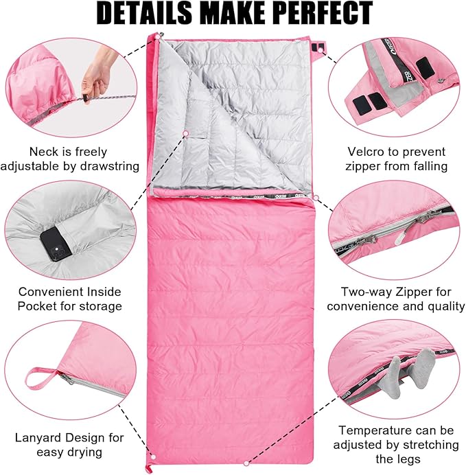 Down Sleeping Bag for Adults, Ultralight Wearable Sleeping Bag for Backpacking, Can Be Used as a Blanket or Mat