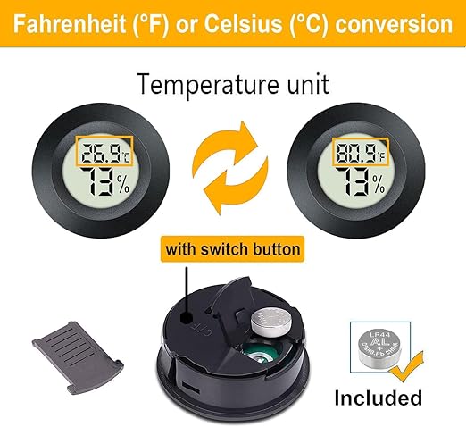 6-Pack Mini Hygrometer Gauge Indoor/Outdoor Thermometer, Digital Humidity Temperature Meter for Humidifiers Dehumidifiers Greenhouse Reptile Plant Humidor, Fahrenheit(℉) or Celsiu(℃)