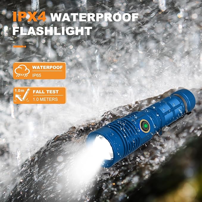Small Tactical Flashlights High Lumens - 1500 Meters Long Beam Super Bright LED Magnetic Flashlight USB Rechargeable Zoomable 5Modes Long Beam Spotlight Flashlight for Hiking, Camping-Blue