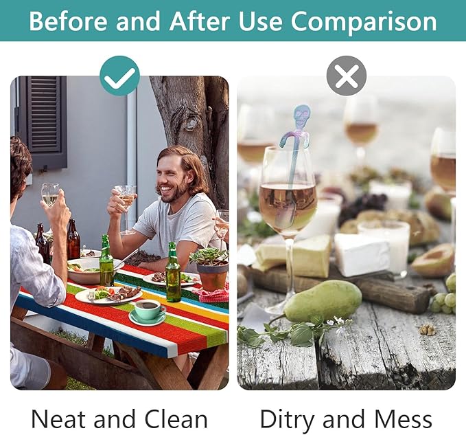 JAWO Picnic Table Covers with Bench Covers Modern Stripe Camping Tablecloth Fitted Picnic Table Cover with Elastic Windproof Waterproof Fabric, Camping Accessories Patio & Outdoo