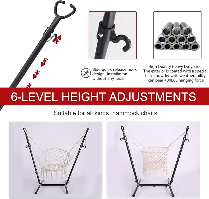 ZEYU Hammock Chair with Stand Double Hammock Chair Bohemian Style with Tassel Mobile Phone Support Manual Adjustable Swing Indoor and Outdoor Garden Porch with Floor mat Reclining Capacity 400 pounds