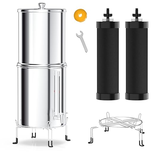 3 Gallons Gravity-Fed Water Filter System, Stainless-Steel Countertop System with 2 Black Carbon Filters and Metal Water Spigot, Reduces 99% Chlorine and Fluoride, for Home, RVing, Out, by DESENRUIS