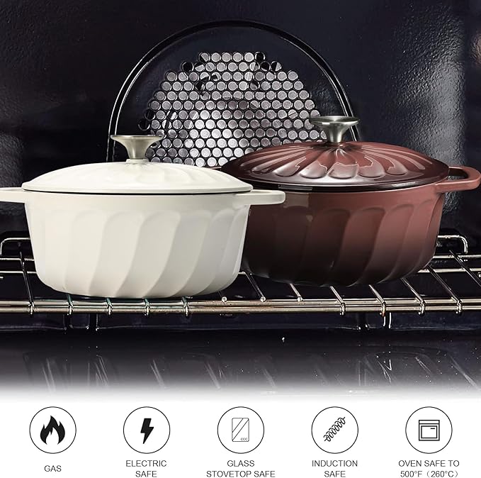 Enameled Cast Iron Dutch Oven with Lid, 3 QT Dutch Oven Pot for Bread Baking, Heavy Duty Cast Iron Pot for Braising, Cook, Bake, Oven Safe across All Cooktops (Brown,3 QT)