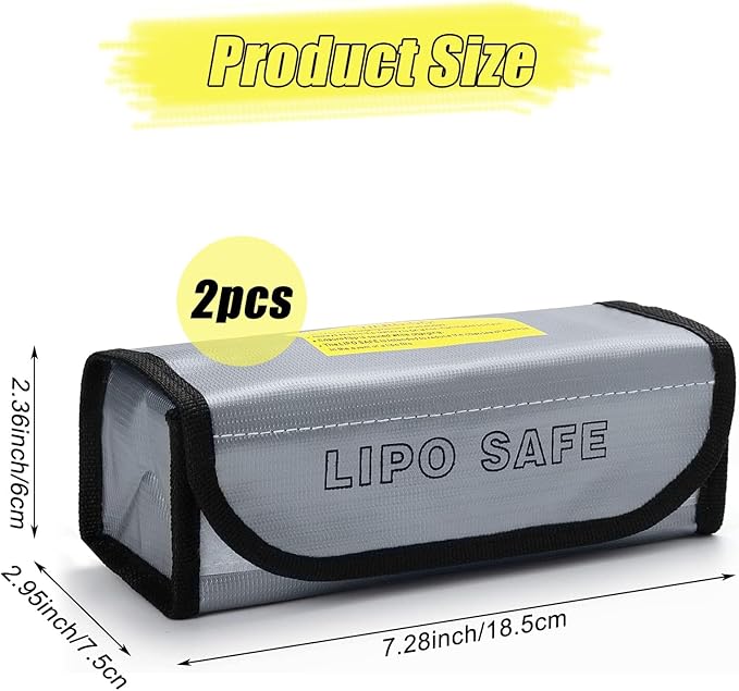 2PCS Lipo Battery Safe Bag, Fireproof Protection, Explosion-Proof, Battery Safety Guard Case, Charge Protection Bag, 18.5 x 7.5 x 6 cm