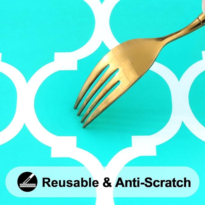 Smiry Rectangle Picnic Table Cover, Waterproof Elastic Fitted Camping Tablecloths for 8 Foot Tables, Wipeable Flannel Backed Vinyl Tablecloth Protector for Indoor, Outdoor (Teal, 36x96 Inches)