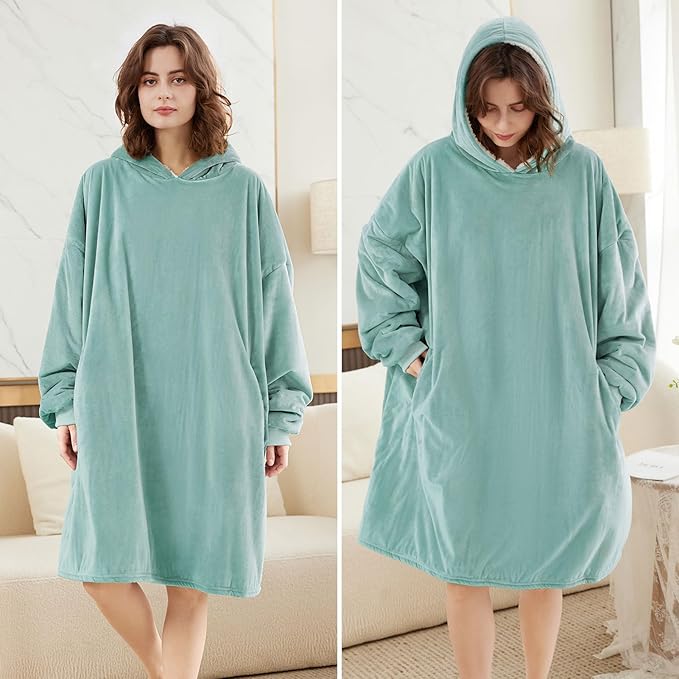 LetsFunny Blanket Hoodie,Oversized Wearable Sherpa Fleece Blanket Sweatshirt,Super Soft Warm Cozy with Giant Pocket,for Women Men Adults Teenagers Kids, One Size Fits All