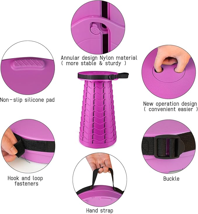 FoldingStool Colorful Stool Body Portable Collapsible Stool Seat Max Load Capacity 397lbs, Telescopic Folding Stools Retractable Stools for Adult Camping Hiking Travel Outdoor BBQ