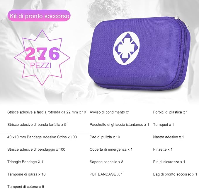 276PCS Compact Small First Aid Kits for Home Businesses Urgent Essential Mini First Aid Kit Travel Size Car Emergency Supplies Kit for Hiking Boating Skating, Purple AMORNING