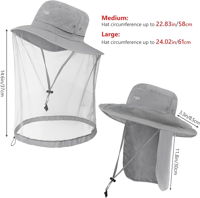 BASSDASH UPF 50+ Mosquito Net Hat with Stowable Neck Flap for Men Women Outdoor Fishing Hiking Camping Gardening FH17