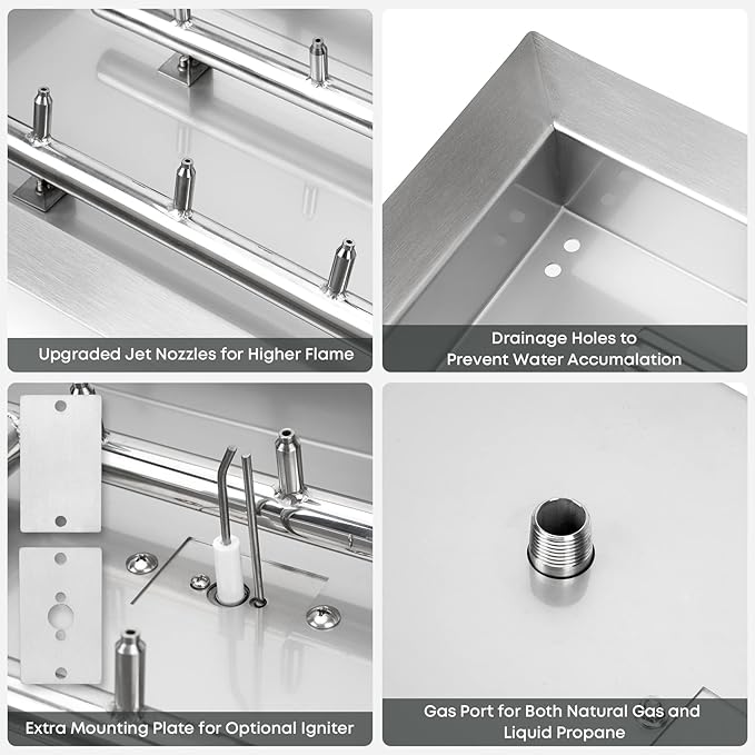 Stanbroil 48 x 14 Inch Upgrade Rectangle Fire Pit Jet Burner Pan, 304 SS Propane Gas Firepit for Outside DIY Fire Pit Table, High Flame, BTU 185,000 Max