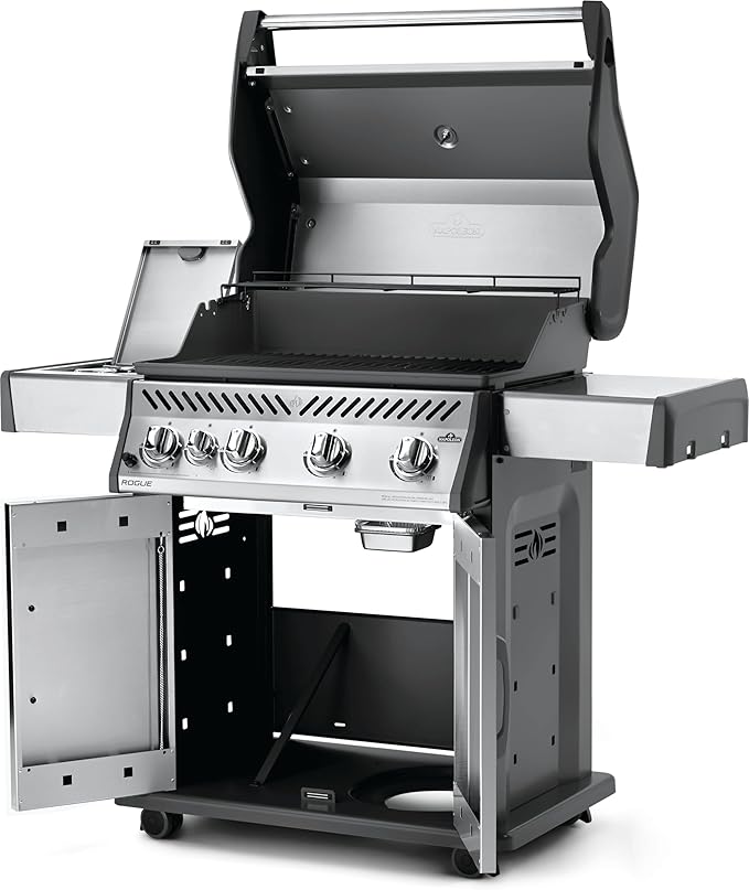 Napoleon Rogue 525 Natural Gas Grill with Range Side Burner, Stainless Steel, Durable 4-Burner Cooking