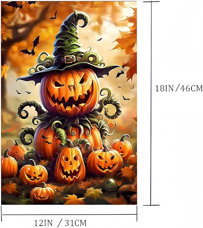 Halloween Garden Flag 12X18 Inch Double Side,Pumpkin Fall Yard Flag, Jack O Lantern Small Garden Flag,Yard Outdoor Flag for Holiday Outside Patio Decoration
