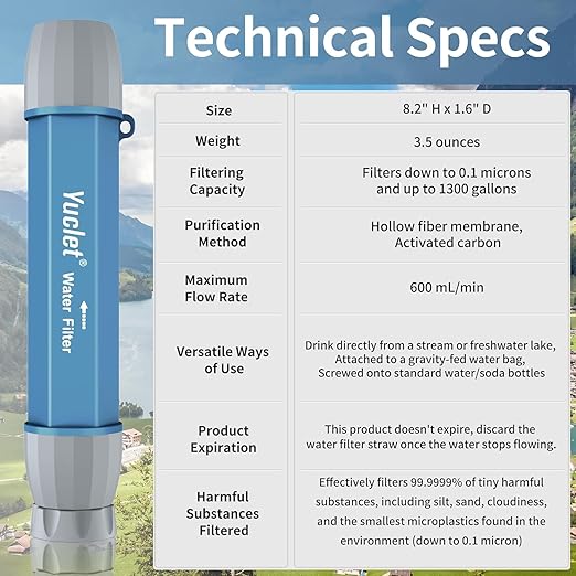 YWF01 Water Filter Straw for Drinking Survival, Portable Water Filter Water Filtration System Prepper Gear and Supplies for Emergency Preparedness, Camping, Hiking, Backpacking and Travel, 8 Pack