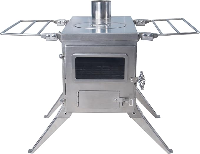 Winnerwell Nomad Medium Tent Stove | Tiny Portable Wood Burning Stove for Tents, Shelters, and Camping | 800 Cubic Inch Firebox | Precision Stainless Steel Construction | Includes Chimney Pipe