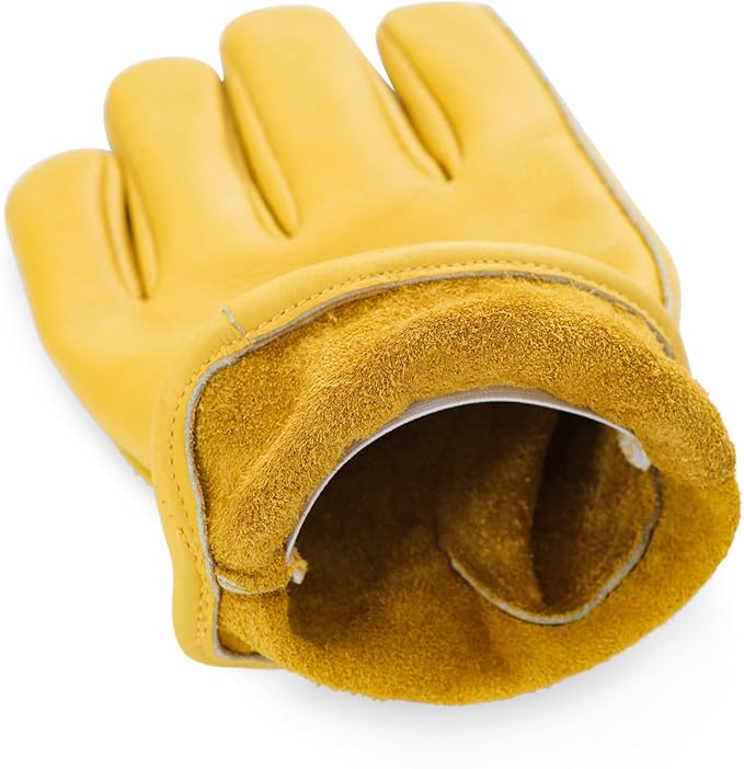 DULFINE Leather Work Gloves for Men & Women, Reinforced Durable Gardening Gloves,Cowhide Work Gloves,Puncture & Cut Resistant