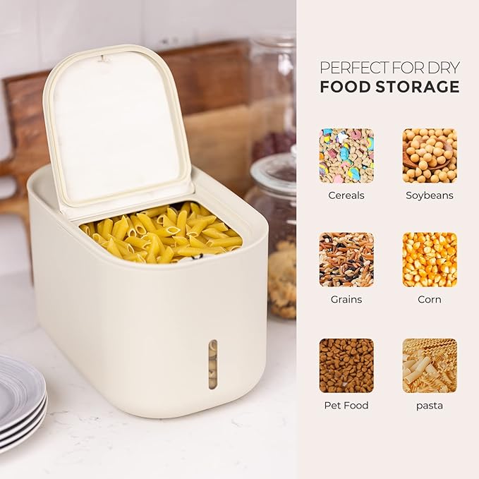 Zuutii Rice Storage Container,Food Container, Dry Food Storage, Pet Food Dispenser, 6.9Qt/11lbs Large Storage Bin with Lid,Silicone Ring & Moisture Proof,for Grain Cereal Soybean Corn,Begie