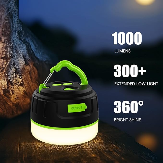 Rechargeable LED Camping Lantern 1000LM, 300H Runtime, 6400mAh, IPX5 Waterproof Tent Light for Camping, Hiking, Power Outages, Home, Emergency Use - Wireless Remote Edition,Green