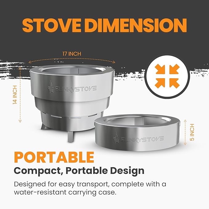 Smokeless Fire Pit for Outdoor Wood-Burning – Portable, Compact & Foldable Design for Camping, Bonfires, Tiny Cabin, Ventless Burn, Solo Pits, and Backyard Use – Stainless Steel, 17-Inch Slinky Stove