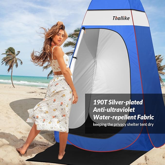 Upgrade Pop Up Privacy Shower Tent 55" x 55" x 83", Portable Camping Shower Tent, Camping Toilet Changing Room with Rain Shelter & Extended Floor Mat, Dressing Room for Camping and Beach