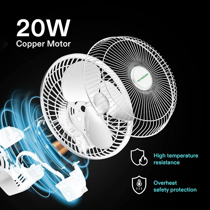 VIVOSUN AeroWave A6 Grow Tent Clip Fan, Patented Portable Auto Oscillating Fan 6” with 2-Speed, Strong Airflow but Low Noise, and Fully-Adjustable Tilt for Hydroponic Ventilation, White, 1-Pack