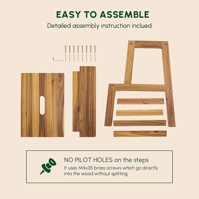 BEEFURNI 2 Step Wood Stool, Wooden Stepping Stools for Adults & Kids 350 lbs, Kids Stepping Chair, Bathroom, Bedroom Bench, Closet Climbing Chair, Easy to Assemble, 1 Year Manufacturer Warranty